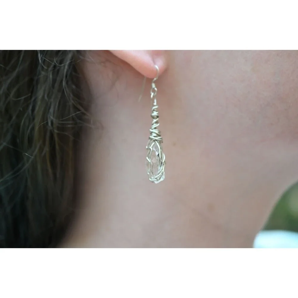 Large Dangle Earrings, Large Raw Diamonds, Gold Wire Wrapped Earrings, Rough Dia